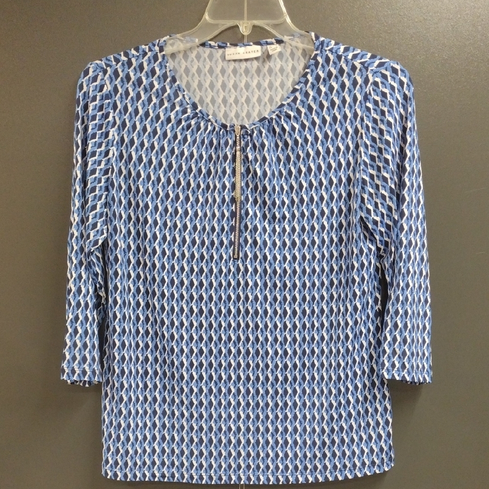 Susan Graver Blue and White Patterned Blouse
